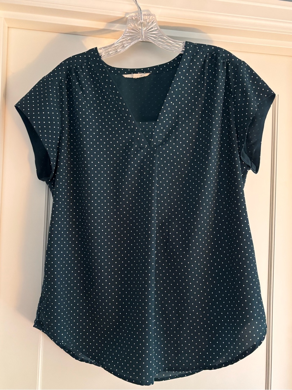 fun 2 fun Deep Green Polka Dot V-Neck Blouse